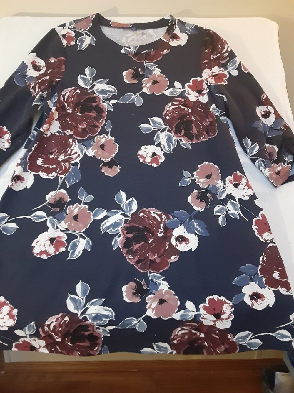Apt. 9 Women's Long Sleeve Floral Shift Dress Navy Blue Burgundy White Size XXL